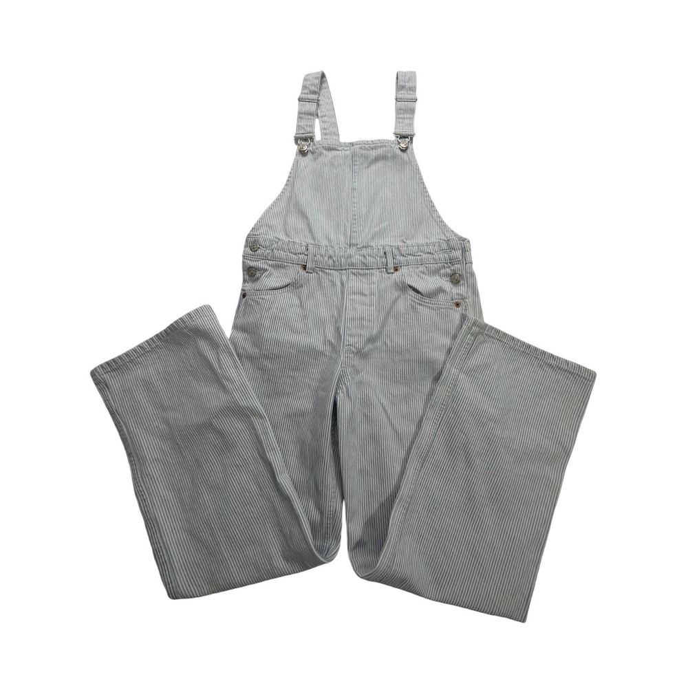 Zara Overalls Womens M 30x28 Blue White Hickory Striped Heavy Cotton Western